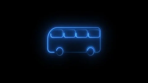 Blue neon bus outlines glowing against a dark background with subtle motion Vídeo Stock 339831202