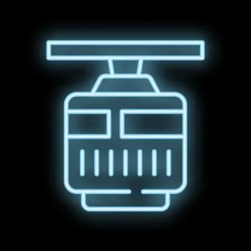Blue neon cable car icon glowing against dark background 库存插图