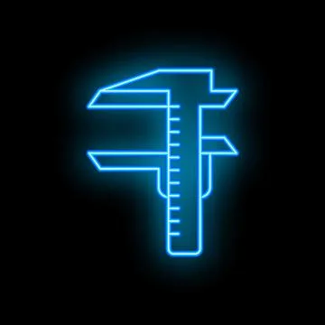 Blue neon caliper measuring tool icon glowing Stock Illustration