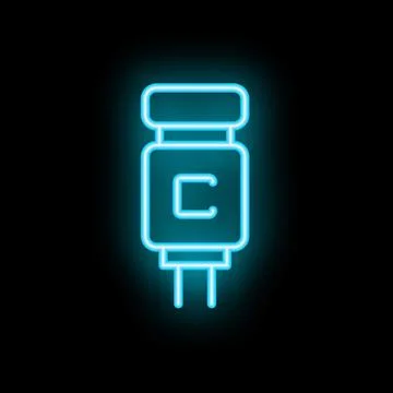 Blue neon capacitor electronic component icon glowing on black background Illustrazione stock
