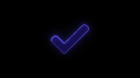 Blue neon check mark glowing and pulsing slowly on black background, abstra.. Stock Footage 345549578