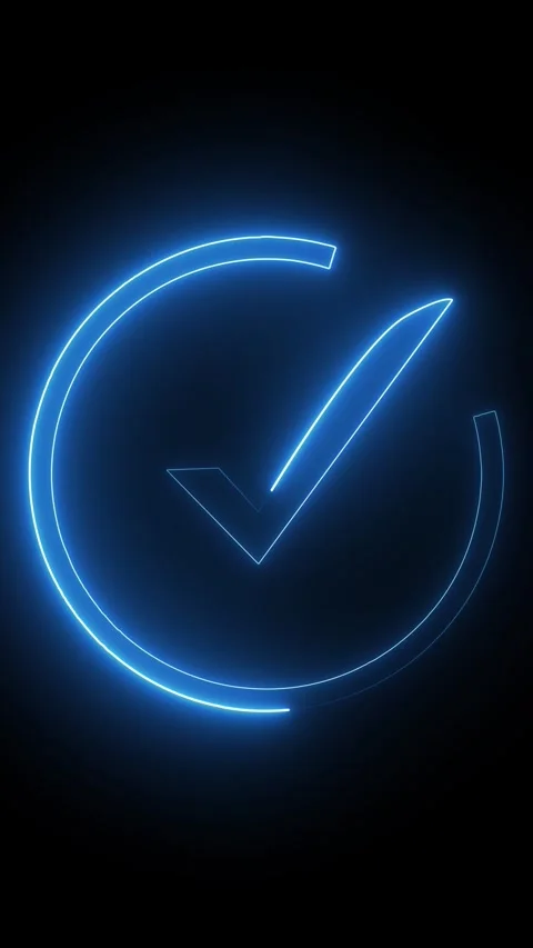Blue Neon Check Mark Inside A Circle On A animated Black Background abstrac.. 動画素材 344858943