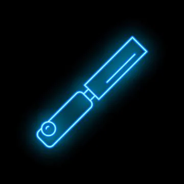 Blue neon chisel glowing on black background Stock Illustration