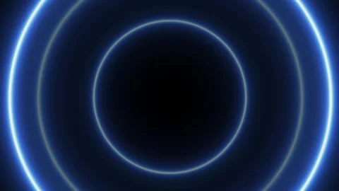 Blue neon circle waves animation on black background . Glowing neon radio waves Stock Footage 331229693