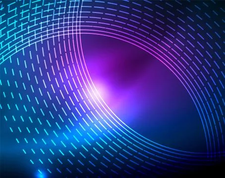 Blue neon circles, abstract circular lines. Glowing circle abstract pattern Stock Illustration