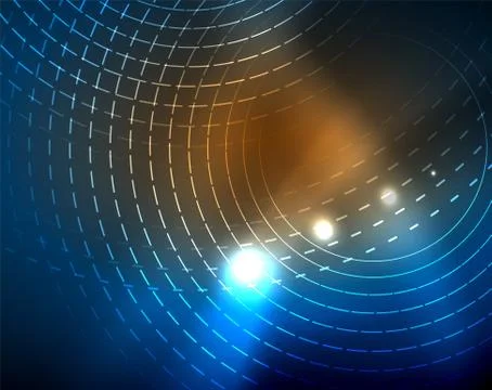 Blue neon circles, abstract circular lines. Glowing circle abstract pattern Stock Illustration