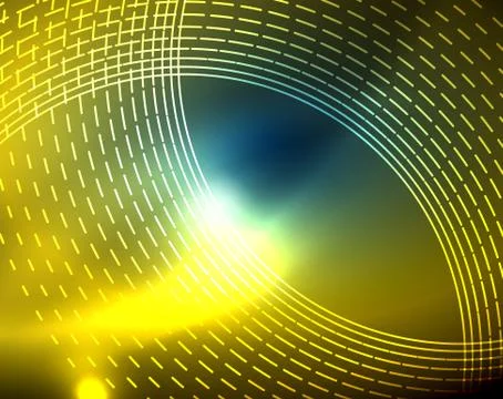 Blue neon circles, abstract circular lines. Glowing circle abstract pattern Stock Illustration