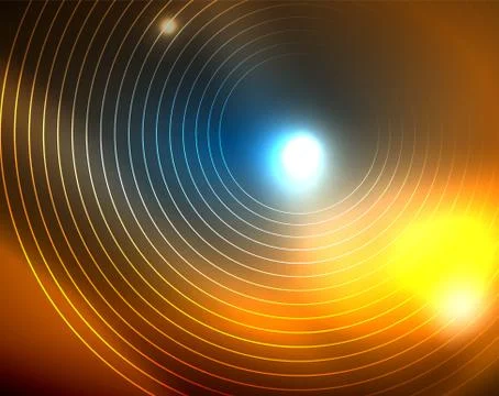 Blue neon circles, abstract circular lines. Glowing circle abstract pattern Stock Illustration