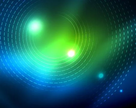 Blue neon circles, abstract circular lines. Glowing circle abstract pattern Stock Illustration