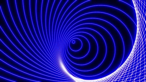 Blue Neon Circles Morph Into Geometric Patterns, Futuristic 4K Seamless Loop Stock Footage 309470789