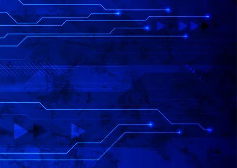Blue neon circuit board technology grunge background Stock Illustration