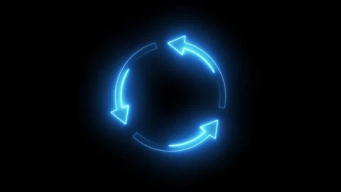 Blue Neon Circular Arrows Icon Representing Recycling or Refresh on animati.. Stock Footage 321586223