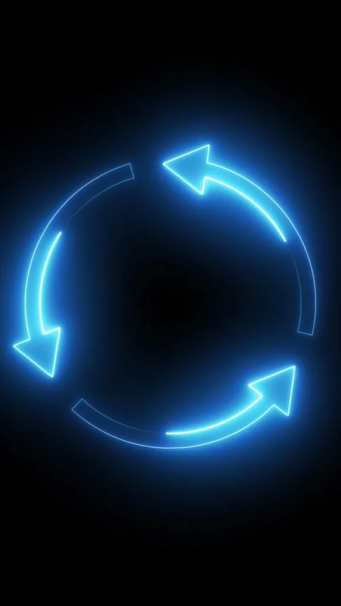 Blue Neon Circular Arrows Indicating Rotation on Black Background abstract .. Stock Footage 337461336