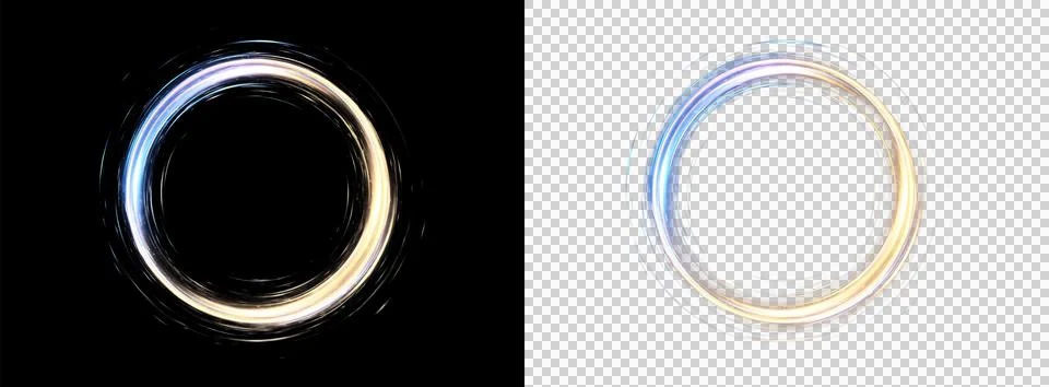 Blue Neon Circular Light Ring Isolated on Transparent Background Stock Illustration