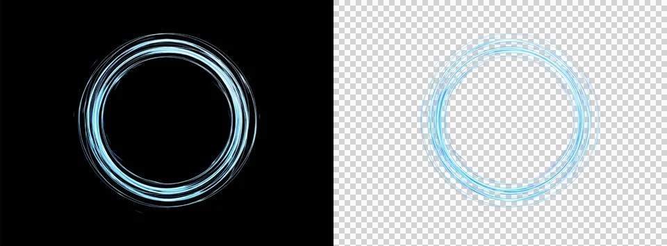 Blue Neon Circular Light Ring Isolated on Transparent Background Stock Illustration