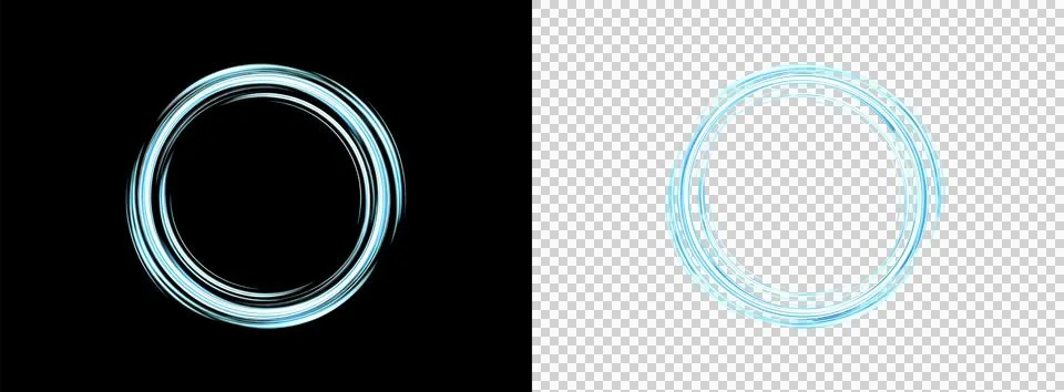 Blue Neon Circular Light Ring Isolated on Transparent Background Stock Illustration