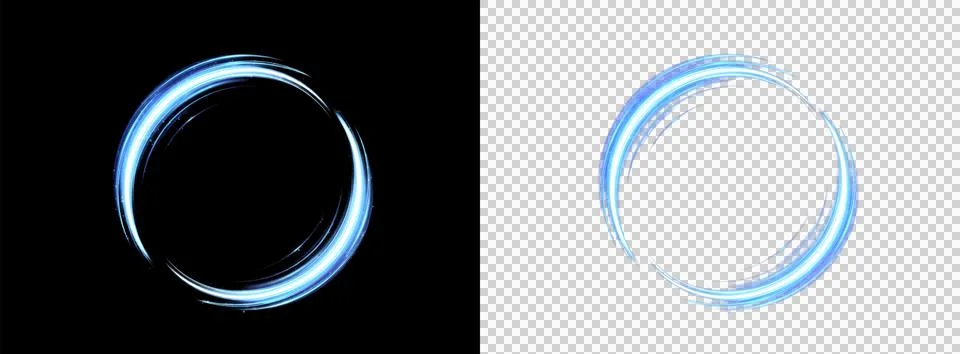 Blue Neon Circular Light Ring Isolated on Transparent Background Stock Illustration