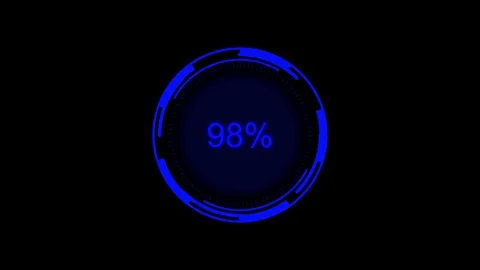 Blue neon circular progress bar with percentage. Blue neon progress bar for.. Stock Footage 337816622