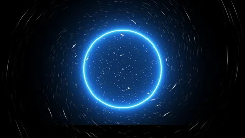 Blue neon circular ring space stars speed tunnel loop video Stockbeeldmateriaal 344761513