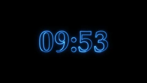 Blue neon clock counts down from ten to zero seconds. 動画素材 337521807