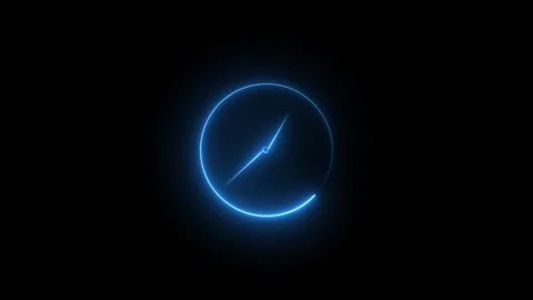 Blue neon clock face with glowing hands. Blue neon clock symbol for digital.. Stock Footage 337816904