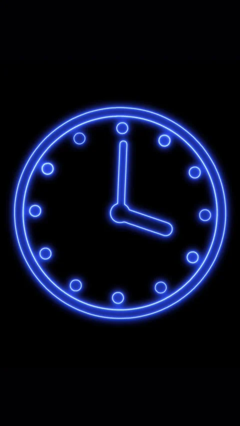 Blue neon clock face with hour and minute hands. Blue neon clock face time .. Stock-Footage 344841807
