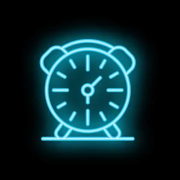 Blue neon clock is glowing on a black background Stock Illustration