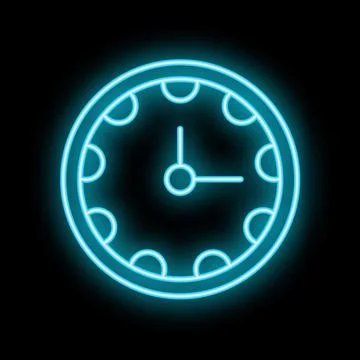 Blue neon clock is glowing on a black background Stock Illustration