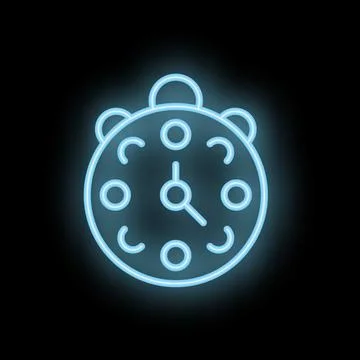 Blue neon clock shining on black background イラスト素材