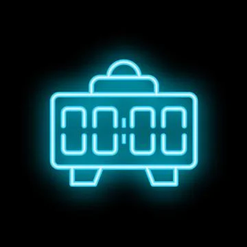 Blue neon clock showing 00 00 on black background Stock Illustration
