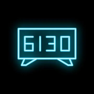Blue neon clock showing 6,30 on black background Stock Illustration