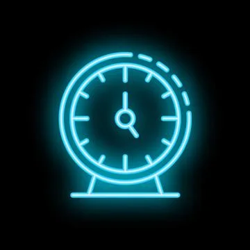 Blue neon clock showing five o'clock on black background Stock Illustration