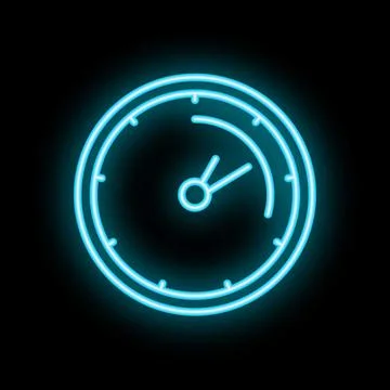 Blue neon clock showing half past time on black background 스톡 일러스트