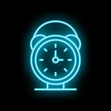 Blue neon clock showing seven o'clock on black background Stock Illustration