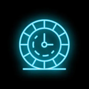 Blue neon clock showing time passing on black background Stock Illustration