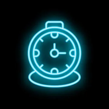 Blue neon clock showing time on black background Stock Illustration