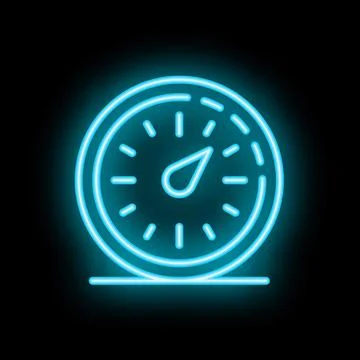 Blue neon clock showing time passing by on black background Stock Illustration