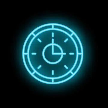 Blue neon clock showing time passing on black background 스톡 일러스트