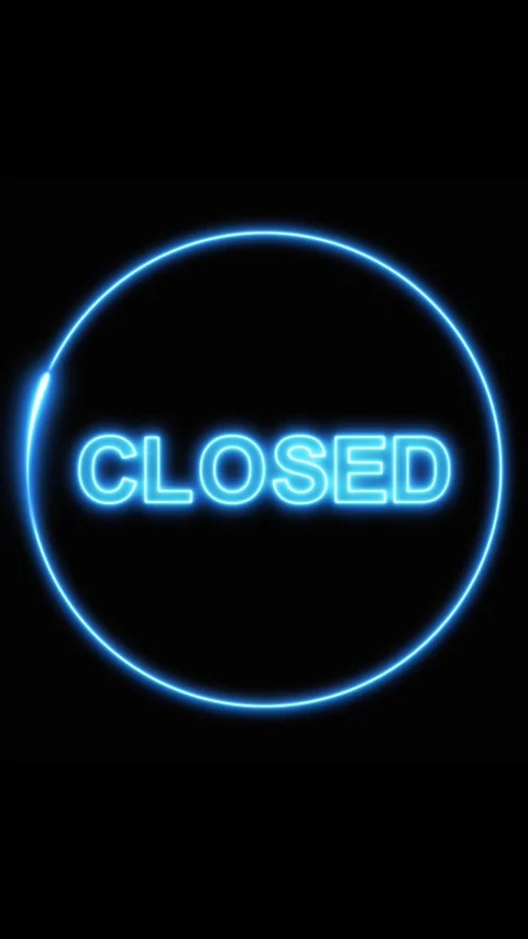 Blue neon closed sign inside a circular frame on black. Blue neon closed si.. Stock Footage 344843029