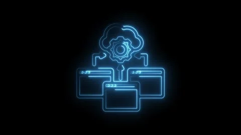 Blue neon cloud computing icon with gear and connected browser windows symb.. Stock Footage 346122022