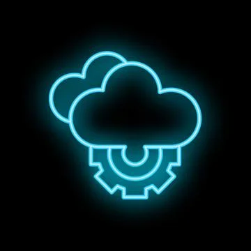 Blue neon cloud computing icon with gear representing cloud configuration Stock Illustration
