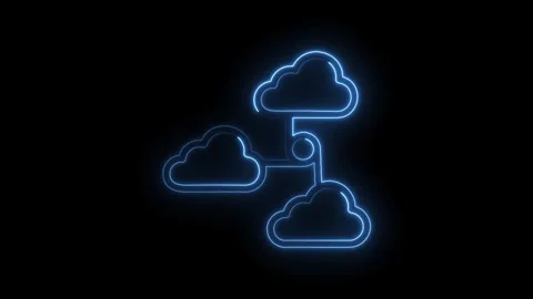 Blue neon cloud computing network connection on black background technology Stock Footage 322961516