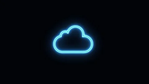 Blue Neon Cloud Icon Outline on Black Background symbol Stock Footage 330348548