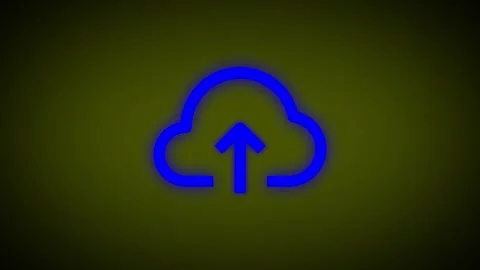 Blue neon cloud upload icon pulsating on dark yellow gradient background wi.. Stock Footage 345547663
