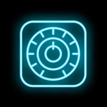Blue neon combination safe lock icon glowing on black background Illustrazione stock