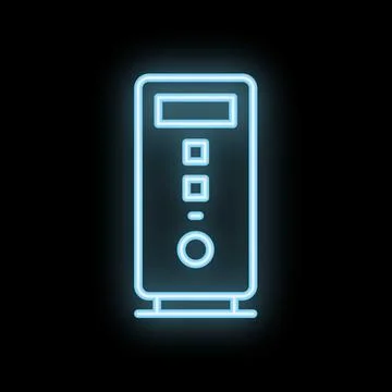 Blue neon computer case glowing against black background Stock Illustration