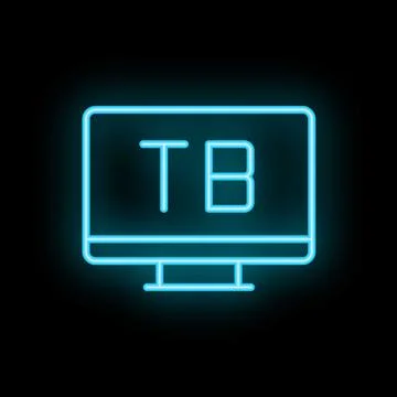 Blue neon computer screen displaying tb abbreviation on black background Stock Illustration