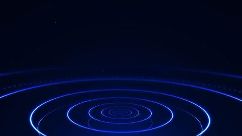 Blue neon concentric rings on a dark digital technology background, glowing.. 스톡 일러스트