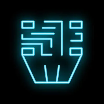 Blue neon cpu chip icon glowing on black background Illustrazione stock