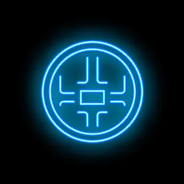 Blue neon cpu microchip glowing on a black background 스톡 일러스트